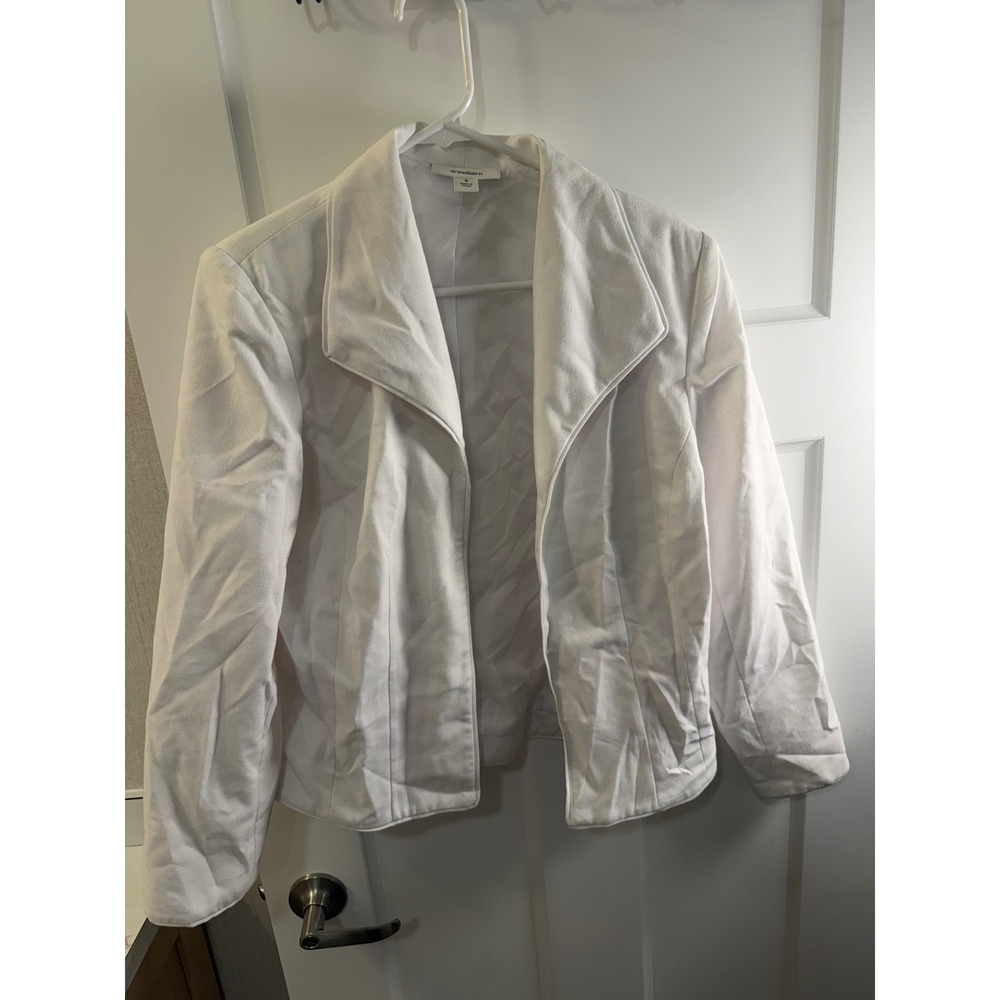 Dressbarn White Open Front Blazer Jacket Womens Sz 8 Textured Lined Professional